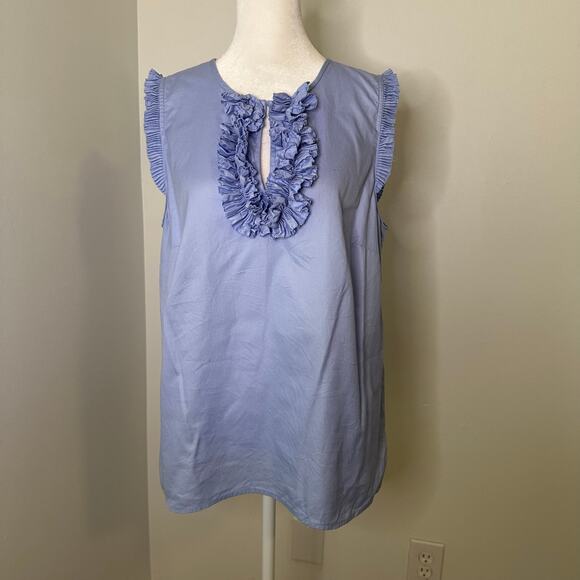 J. Crew periwinkle blue sleeveless ruffle front cotton top size 10 - Picture 2 of 11